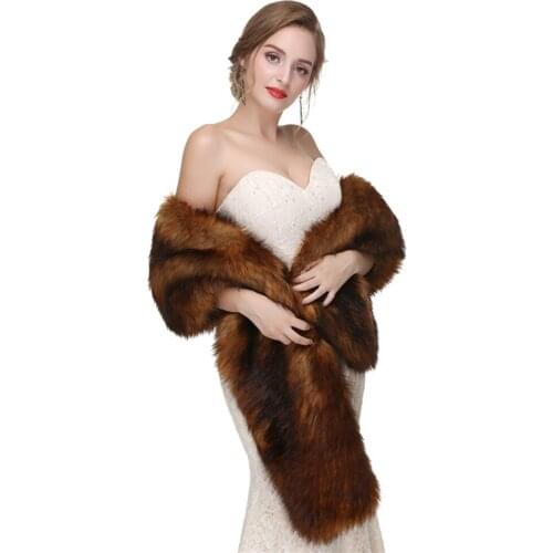 Thermal Thicken Wedding Bridal Wrap Faux Fur Winter Warm Women Shawl Brown Elegant Outdoor Cape Daily Lady Dinner Party Scarf