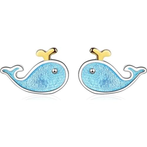 LUKENI Charm Dolphin Blue Stud Earrings For Women Jewelry Fashion Silver 925 Earrings Girl Bride Engagement Party Accessories