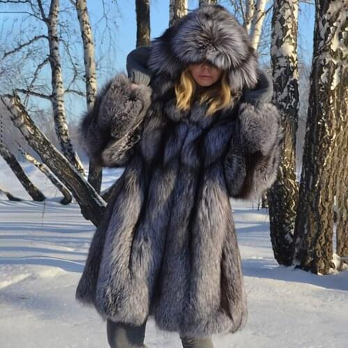 TOPFUR 2020 New Fashion Winter Female Coat With Hood Real Fur Coat For Women Natural Fox Fur Outerwear & Coat Loose Full Sleeves
