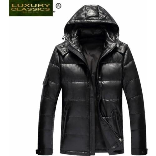 Duck Winter Genuine Leather Down Jacket Men Clothing 2021 Motorcycle 100% Real Sheepskin Coat Mens Down Jackets Hooded 6