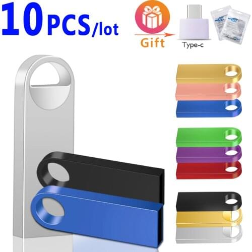 10pcs/lot Key Chain USB Flash Drive 64GB 32GB 16GB Metal Pen Drive 4GB 8GB Real Capacity Pendrive USB 2.0 Memory Stick Disk Logo