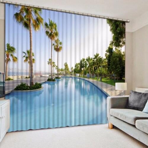 3D Curtain Photo Customize Size Park Pool Scenery Curtain Bedroom Living Room Office Cortinas Breakdown Bathroom Shower