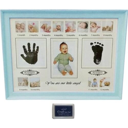 900C Baby Handprint Footprint Photo Frame with Stamp Ink Newborn Decor Gift Kids Imprint Hand Inkpad Souvenirs