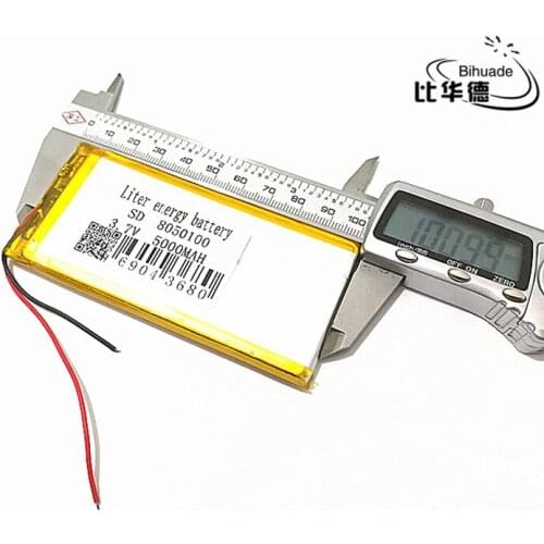 Free shipping 5pcs/lot 3.7V 8050100 5000mAh Polymer Lithium LiPo Rechargeable Battery For GPS PSP DVD PAD E-book