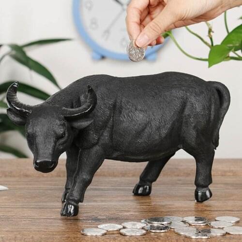 European resin piggy bank simulation crafts buffalo black cattle storage tank coin box home decoration accessories new year gift