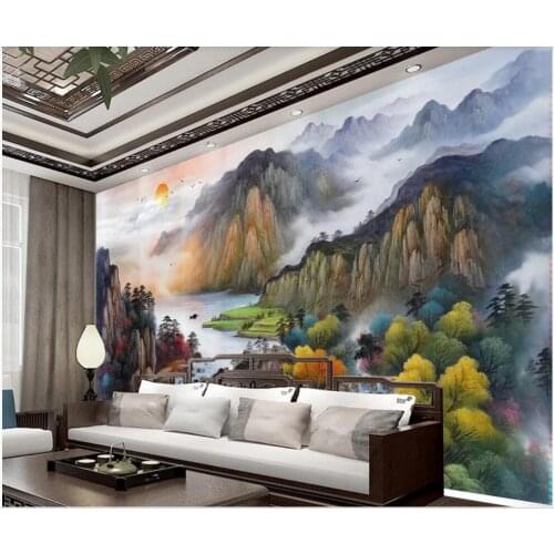 Custom mural 3d wall mural on the wall Modern mountain river sunrise landscape home decor photo wallpaper in the living room