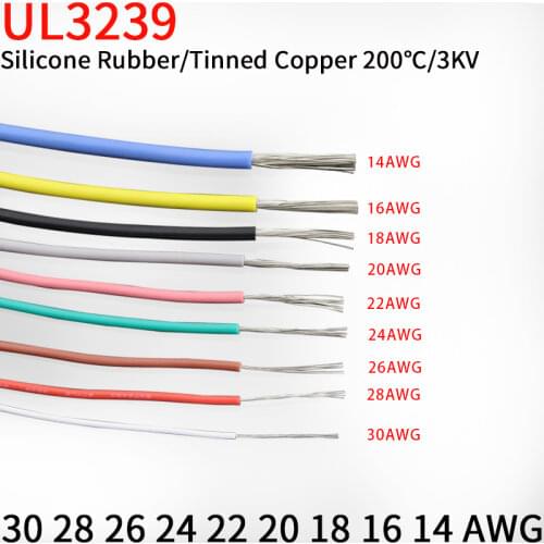 1M 14/16/18/20/22/24/26/28/30AWG UL3239 3KV Flexible Soft Silicone Wire Insulated Tinned Copper Electrical Cable 3000V