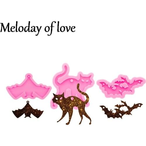 Glossy Halloween Bat and Cat Keychain Mold Silicone Resin Mould DIY Handmade for Epoxy Making Chocolate Polymer Clay DY0604