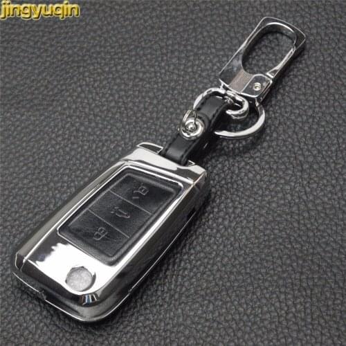 Jingyuqin 5PCS 3 Buttons Zinc Alloy+Leather Car Key Case Cover For VW Golf 7 mk7 Skoda Octavia A7 New Polo Car-Styling