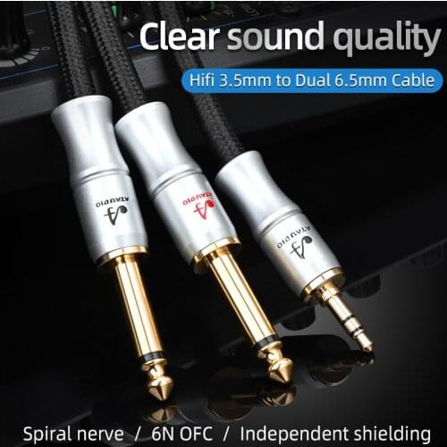Hifi 3.5mm To Dual 6.5mm Cable Hi-End 6N OFC AUX 3.5 to 6.5 Mobile Computer Sound Card Mixer Cables
