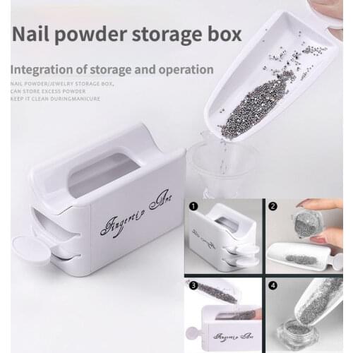 Manicure Powder Recycling Storage Box Portable Infiltration Dipping Tray Container Double Layer French Powder Box Nail Tool