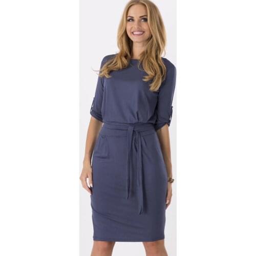 Summer Dress Casual Sashes Belt Bodycon Dress Female Sheath Solid Pocket Knee-Length women casual dress Festa Robe