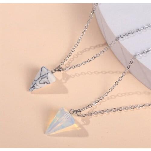 Fashion Geometric Conical Shape Transparent White Natural Cracked Stone Necklaces & Pendants For Women Silver Color Necklace
