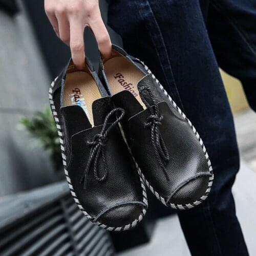 Men Leather Casual Shoes Soft Moccasins Flats Lace Up Mens Shoes Big Size 38-50 Fashion Sneakers