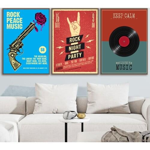 Wall Art Canvas Painting Retro Pistol Flower Rock CD Nordic Posters And Prints Pictures Modern Minimalist Living Room Home Decor