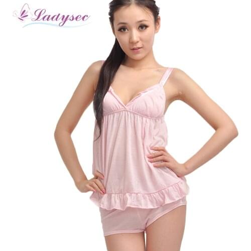 New Fashion Summer Youth Ruffles Spaghetti Strap Sexy Sleepwear set for Women/female/girl/lady, Sleeveless Nightgown Short set
