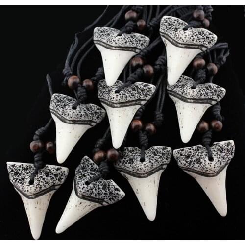 Wholesale lot 12pcs Imitation Yak Bone Carving Shark Tooth Charm Pendant Wood Beads Necklace Amulet Gift MN158