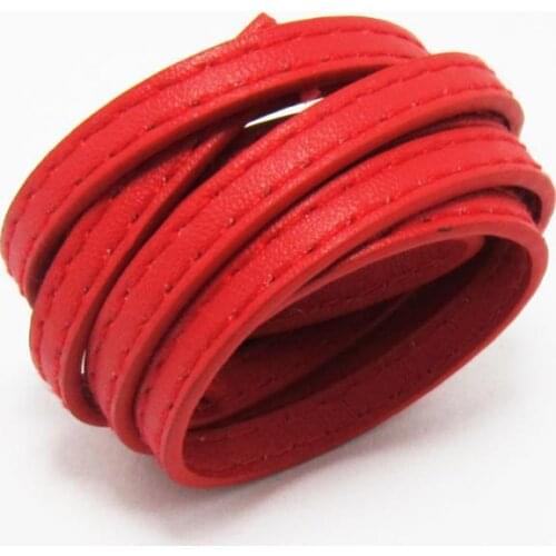 6mm Flat leather Red 6x2mm stitched leather cord