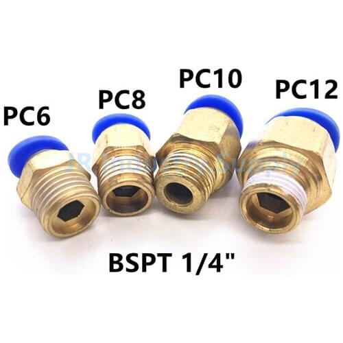 BSPT 1/4" Pneumatic Connectors Pc6 to Pc12 male straight one-touch fittings 10pcs/lot