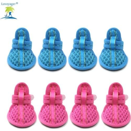 Spring Summer Pet Dog Shoes Mesh Sandals 4Pcs/lot Non-slip Pet Shoes for Chihuahua Yorkshire Pink/Blue Lovoyager