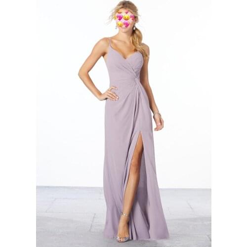 Sexy Beach Bridesmaid Dresses For Women Front Split V-Neck Lilac Chiffon Sparkle Wedding Guest Dresses Long Formal Party Dresses