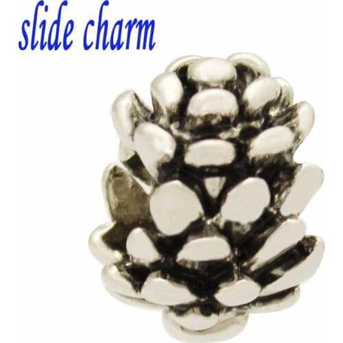 Slide charm Free shipping the luxury brand plant pine cones Mothers Day charm beads fit Pandora charm bracelet Christmas