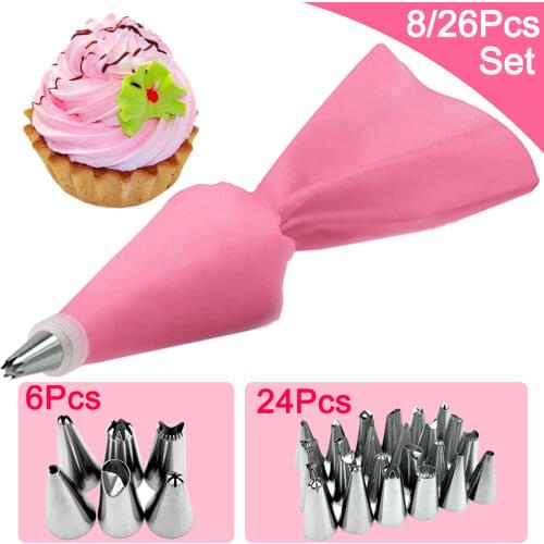 8pcs/set Silicone Pastry Bag Tips Icing Piping Nozzle Cream Reusable Pastry Bags +6Nozzle Cake Decorating Tools