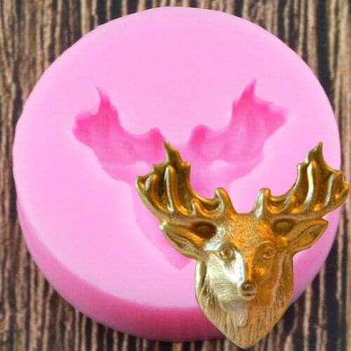 Deer Head Silicone Fondant Mold Cupcake Topper Chocolate Candy Molds Cake Baking Decorating Tools Polymer Clay Moulds