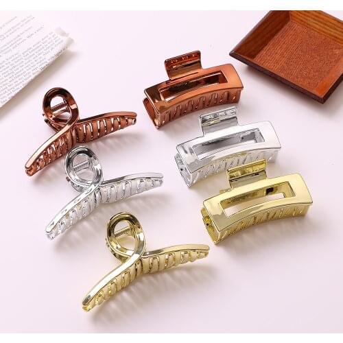 2021 New Women Elegant Gold Hollow Geometric Metal Hair Claw Vintage Hair Clips Headband Hairpin Hair Crab Hair Accessories