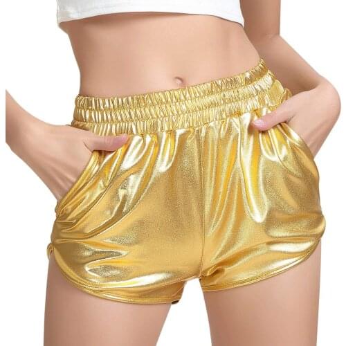 Women Metal Luster Shorts Leisure Elastic Waist Hot Pants Shiny Clothing Disco Short Pants sexy clubwear
