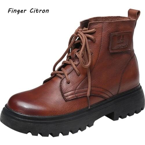 Finger Citron Genuine Cow Leather Women Anckle Boots Round Toe Anti-skid Outsole Comfortable And Soft For Lady Style Size 35-41