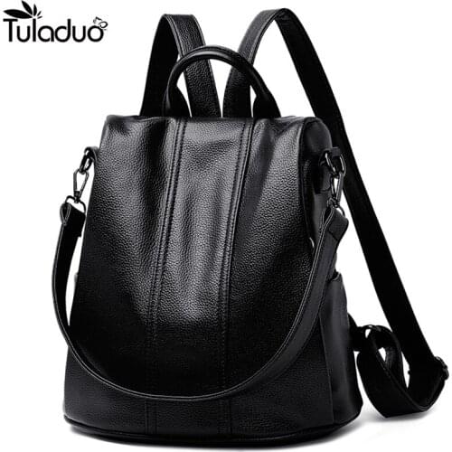 Women Multifunction Backpack Vintage Leather+PU Bag School Student Shouder Backpacks for Teenage Girls Casual Large Capacity