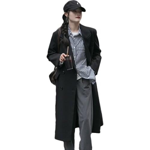 2021 Fashion New Black mid-length Suit Trench Coats Women Spring Autumn Windbreaker Coat 56A