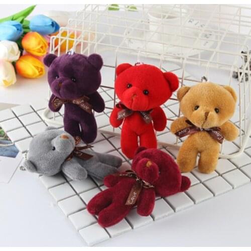 1Pcs 13x7cm bear plush toy with a tie Bag doll pendant keychain PP Cotton Soft Stuffed Bears Toy Doll toy gifts