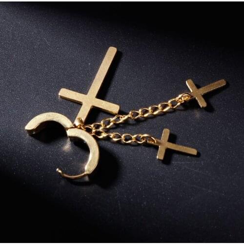 1pc New Design Punk Earrings Cross Pendant Dangle Long Drop Chain Tassel Titanium Steel Women Men Jewelry Charms Brincos Hanging