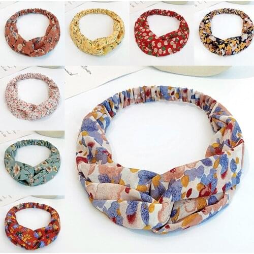 10pcs/lot Stylish Print Chiffon Elastic Hair Band Cross Twist Flower Fabric Hairband for Women Girls Daily Hair Accessories