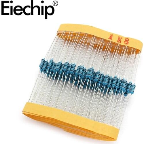 100pcs/lot 1/4W 1% Metal film resistor 0.25W resistance 1.8K ohm Throught Hole