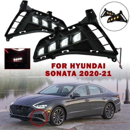 2PCS for Hyundai Sonata 2020 21 Dynamic Yellow Turn Signal 12V Car DRL LED Fog Lamp LED Daytime Running Light H11