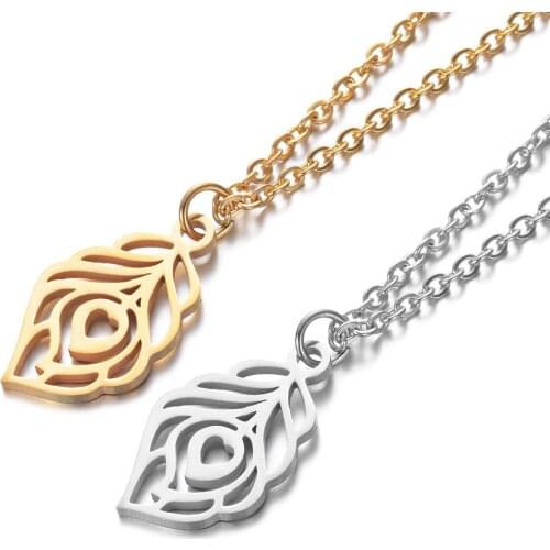 2019 316L Stainless Steel Hollow Out Peacock Feather Charm Pendant Gold Steel Tone Long Chain Choker Collar Women Men Jewelry