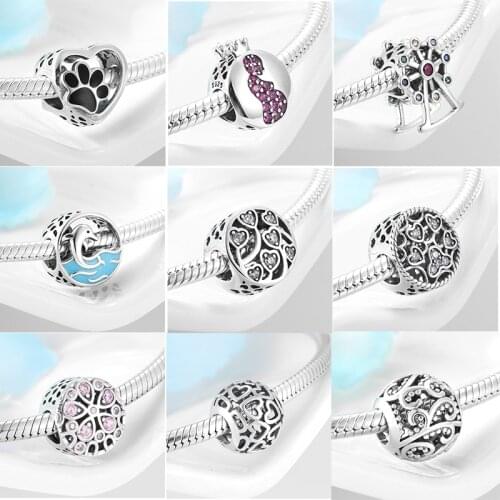 2019 High quality Round shape Charms DIY 925 Sterling Silver Beads Fit European Original Silver Bracelet bangles Jewelry