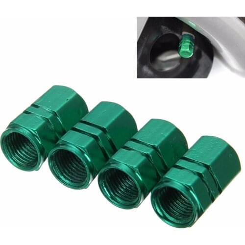 4 PCS Aluminum Car Wheel Tire Valve Cap Green Tyre Valve Air Stem Caps Cover Universal Car Styling Tire Accessories