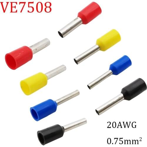 50/100Pcs Mini E7508 Insulated Wire Connector VE7508 Tubular Wire Crimp Terminal Cold Pressure Electrical Terminal Cable Ferrule