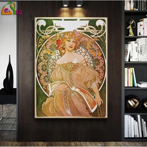 Alphonse Mucha 5d diy Diamond Painting Full Square Round Art Vintage Woman Diamond Embroidery Mosaic Pictures for Living Room