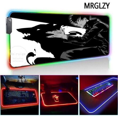 MRGLZY LED Light RGB Gamer 40*90CM HotAnime Jujutsu Kaisen Megumi Large Mouse Pad DeskMat Gaming Accessories for Laptop Keyboard