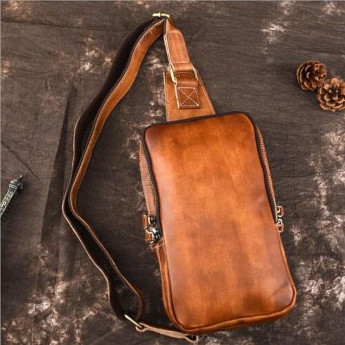 BULLCAPTAIN Vintage Men trend famous brand Shoulder Messenger Bag Travel Crossbody Bags Genuine Tanned Leather Chest Bag