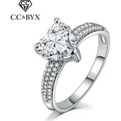 CC Silver-Plate Fashion Rings For Women Jewelry Bride Wedding Ring Cincin Wanita Heart CZ Stone Romantic Engagement Bijoux CC048