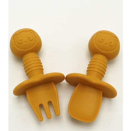 Baby silicone fork spoons baby training predator fork spoon short handle learn to molar artifact silicone Baby soft fork spoon