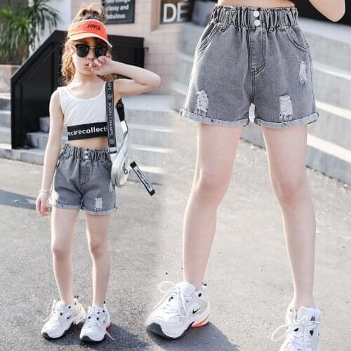 Girls Ripped Denim Shorts Summer 2021 New Children Pants Teen Kids Outer Wear Hot Pants School Girls Sport Jeans Short