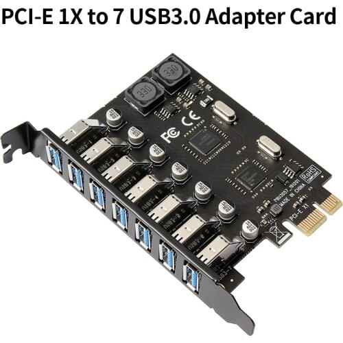 PCI-E Expansion Card PCI-E 1X to 7 USB3.0 Adapter Card High Speed Transmission Converter Card Desktop Computer Expansion Card