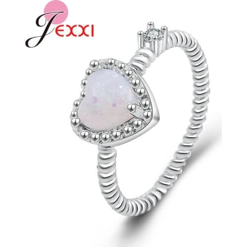 White Fire Opal Stone Paved Rings Genuine Solid 925 Sterling Silver Fashion Engagement Promise Rings For Women Wedding
